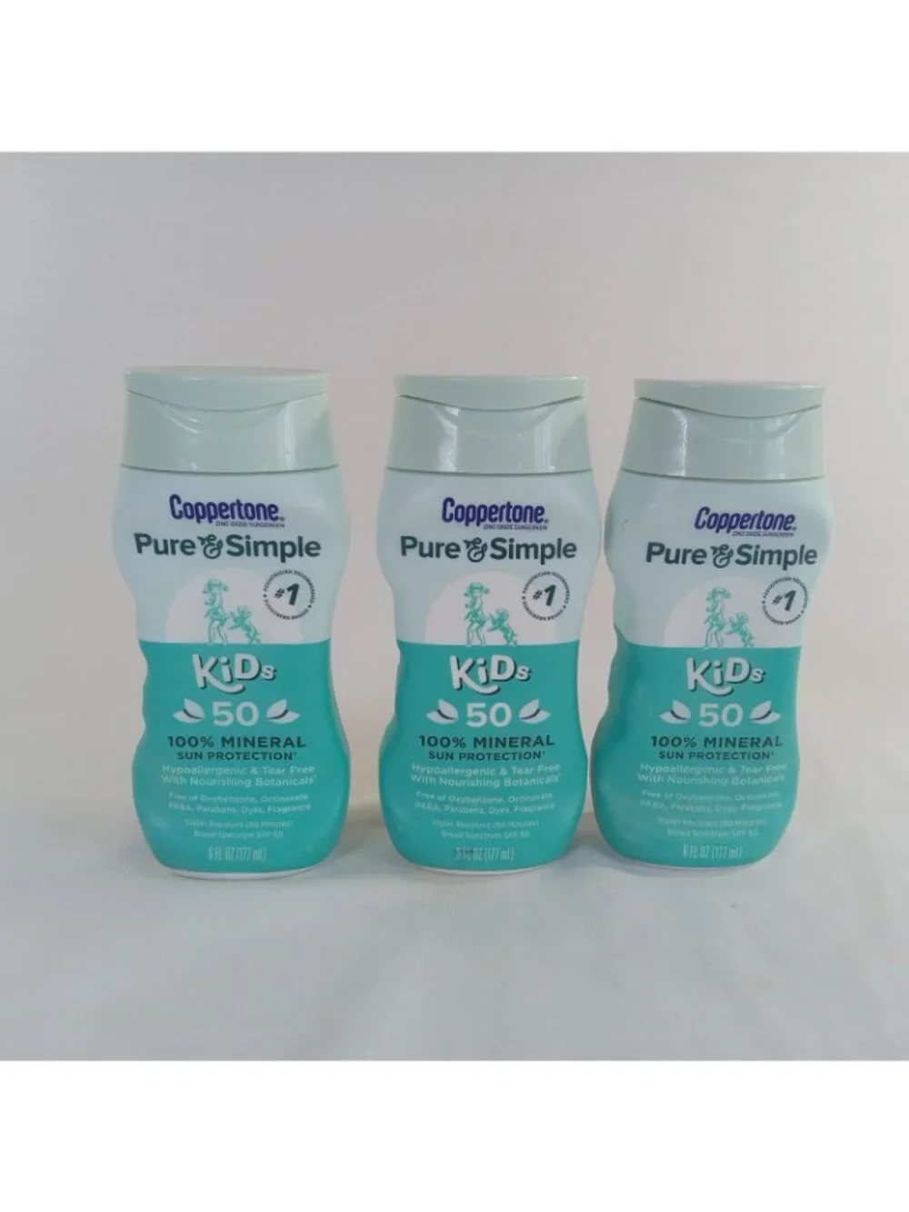 3 Coppertone Pure & Simple Kids Sunscreen SPF 50 Mineral Sun Protection 6oz